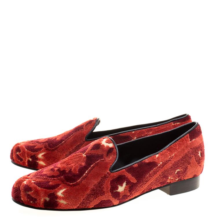 Pre Owned Etro Red Brocade Velvet Smoking Slippers Size 38