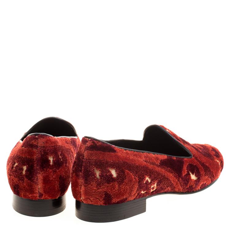 Pre Owned Etro Red Brocade Velvet Smoking Slippers Size 38