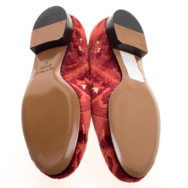 Pre Owned Etro Red Brocade Velvet Smoking Slippers Size 38