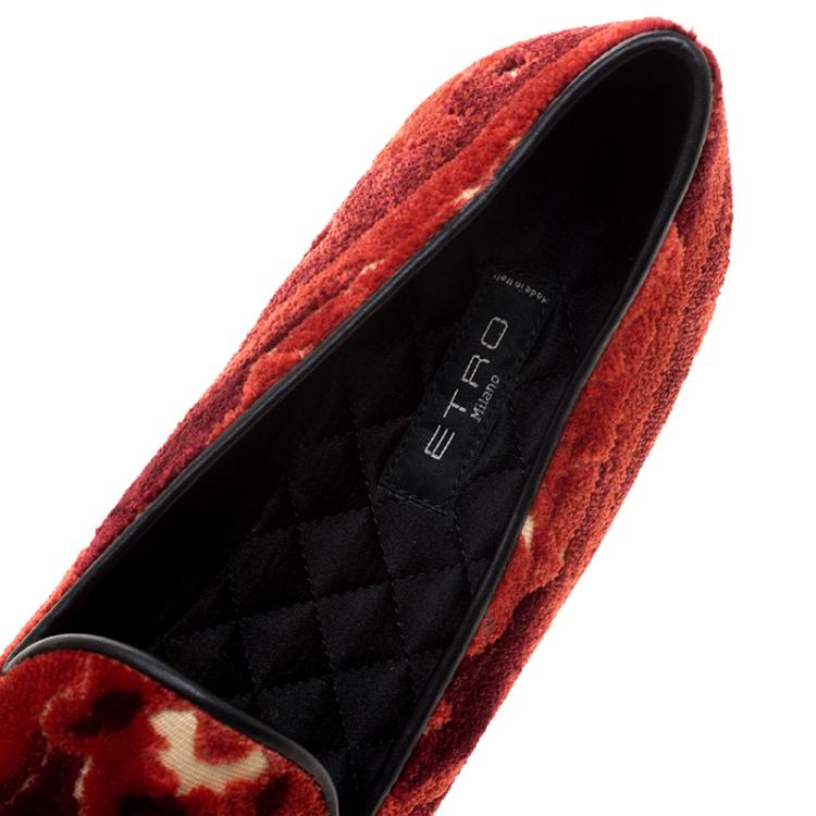 Pre Owned Etro Red Brocade Velvet Smoking Slippers Size 38