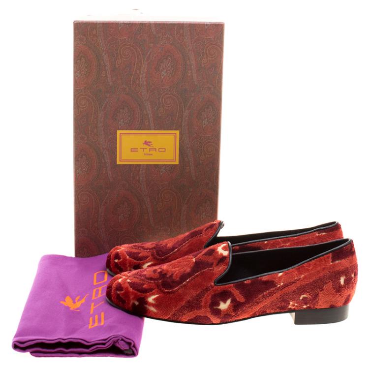 Pre Owned Etro Red Brocade Velvet Smoking Slippers Size 38