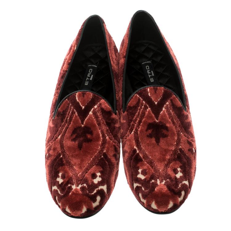 Pre Owned Etro Red Brocade Velvet Smoking Slippers Size 39