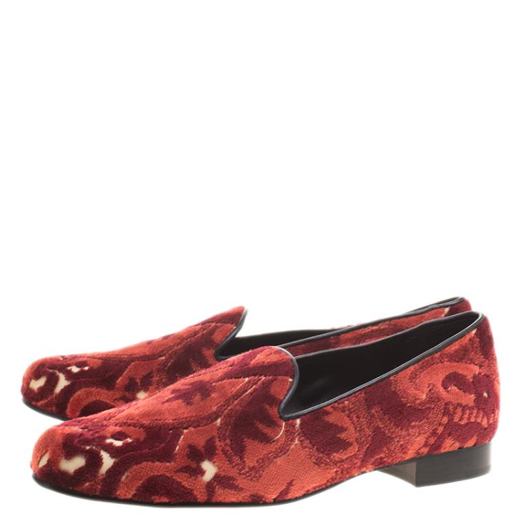 Pre Owned Etro Red Brocade Velvet Smoking Slippers Size 39