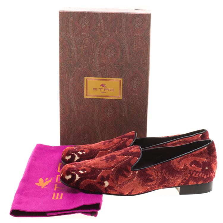 Pre Owned Etro Red Brocade Velvet Smoking Slippers Size 39