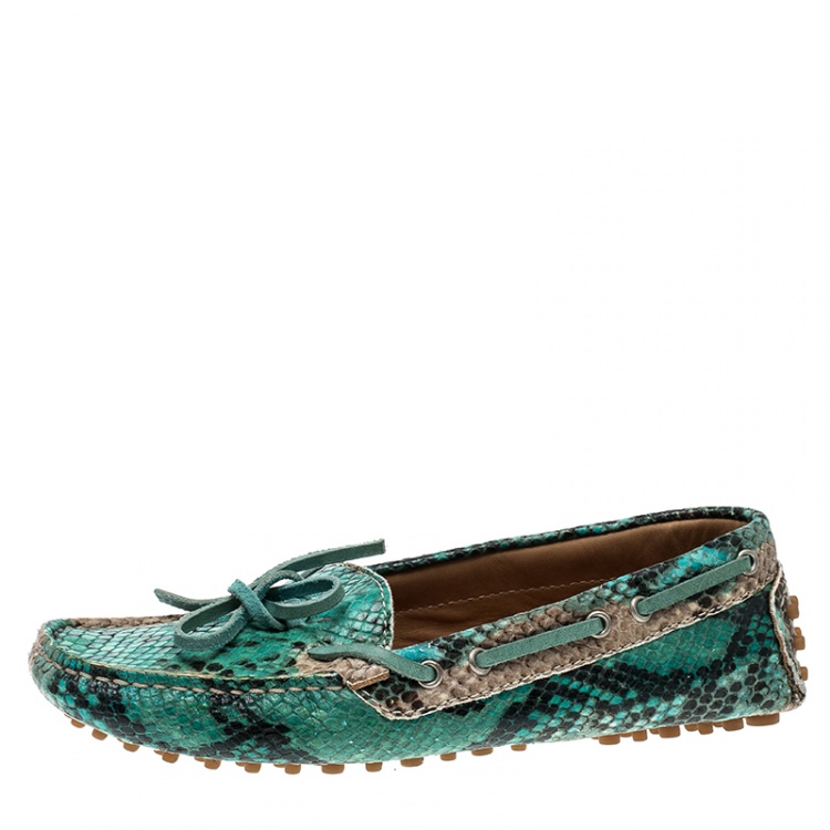 Pre Owned Etro Two Tone Python Leather Bow Loafers Size 36