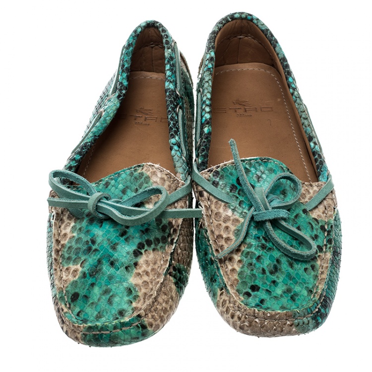 Pre Owned Etro Two Tone Python Leather Bow Loafers Size 36