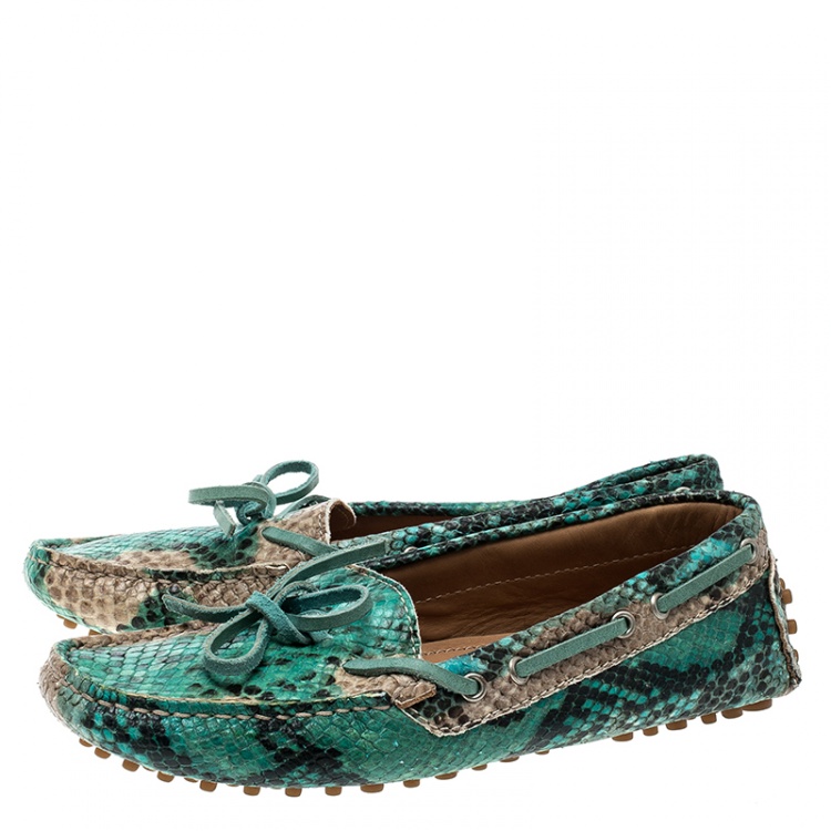Pre Owned Etro Two Tone Python Leather Bow Loafers Size 36