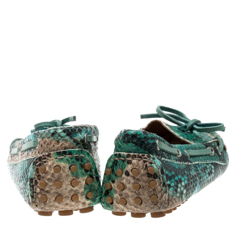 Pre Owned Etro Two Tone Python Leather Bow Loafers Size 36