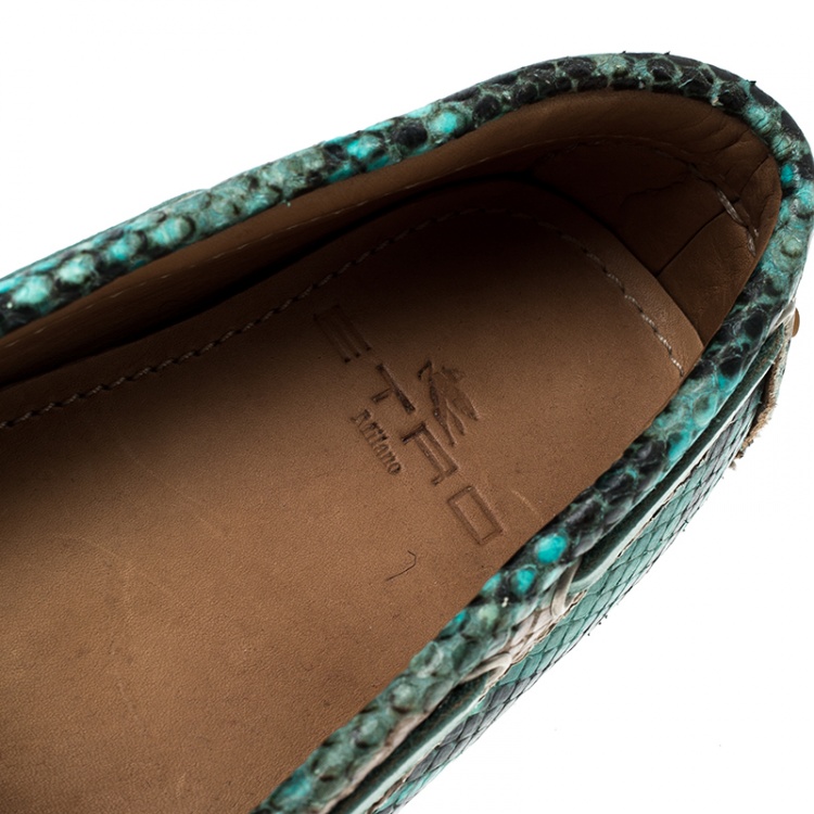 Pre Owned Etro Two Tone Python Leather Bow Loafers Size 36