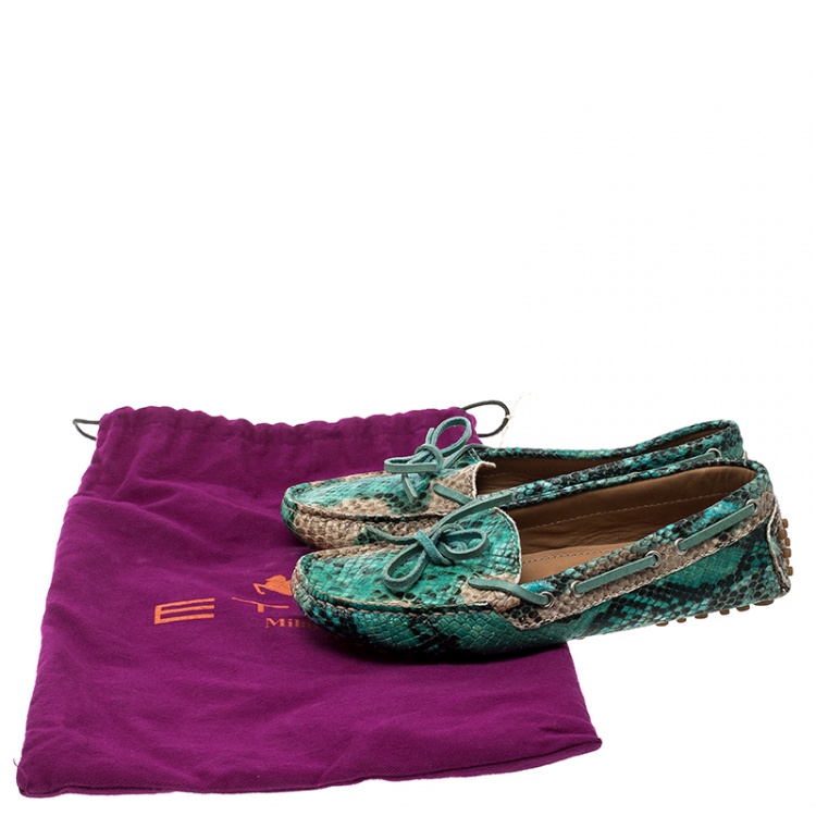Pre Owned Etro Two Tone Python Leather Bow Loafers Size 36