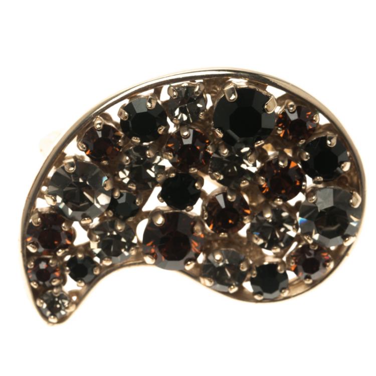Pre Owned Etro Multicolor Crystal Gold Tone Double Finger Ring
