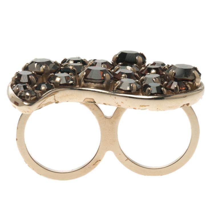 Pre Owned Etro Multicolor Crystal Gold Tone Double Finger Ring