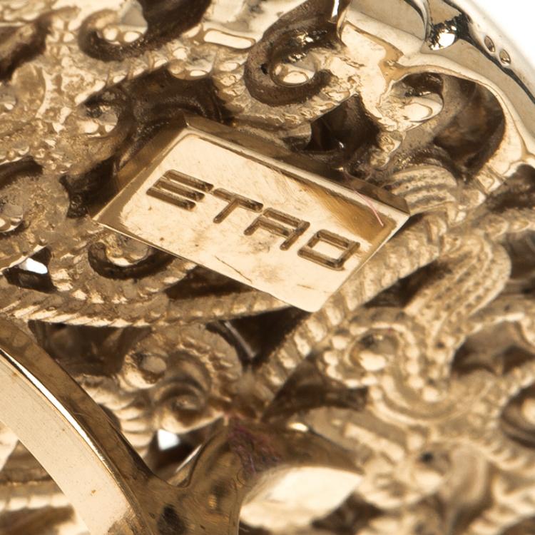Pre Owned Etro Multicolor Crystal Gold Tone Double Finger Ring