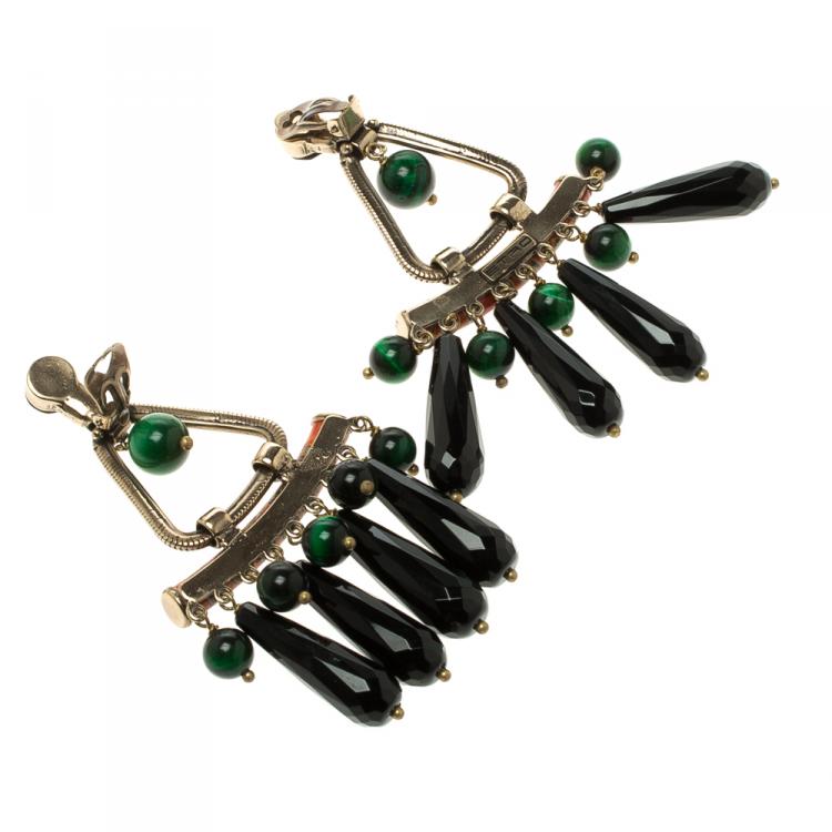 Pre Owned Etro Multi color Pendant Drop Gold Tone Long Clip-on Earrings