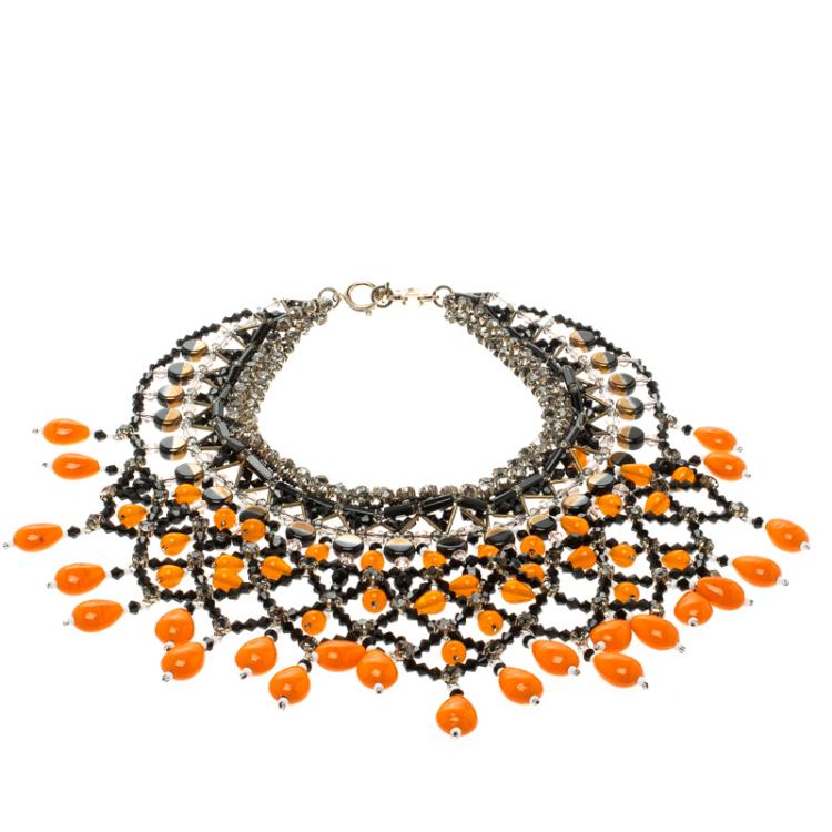 Pre Owned Etro Multicolor Crystal Beaded Statement Drop Necklace