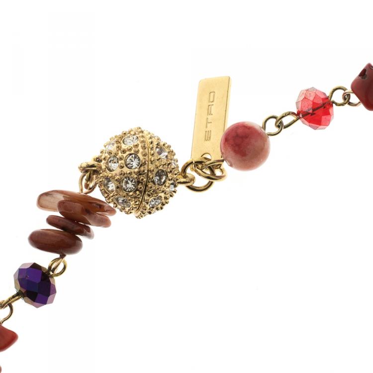 Pre Owned Etro Multicolor Beads Crystal Gold Tone Multi-layer Tassel Necklace 