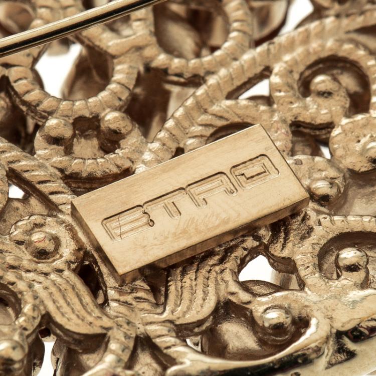 Pre Owned Etro Paisley Crystal Gold Tone Brooch