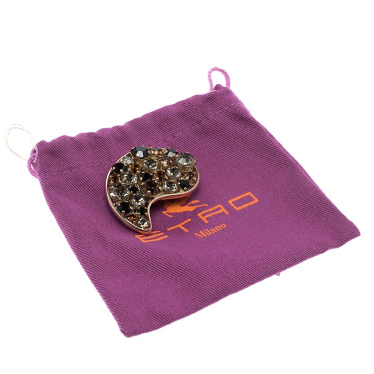 Pre Owned Etro Paisley Crystal Gold Tone Brooch