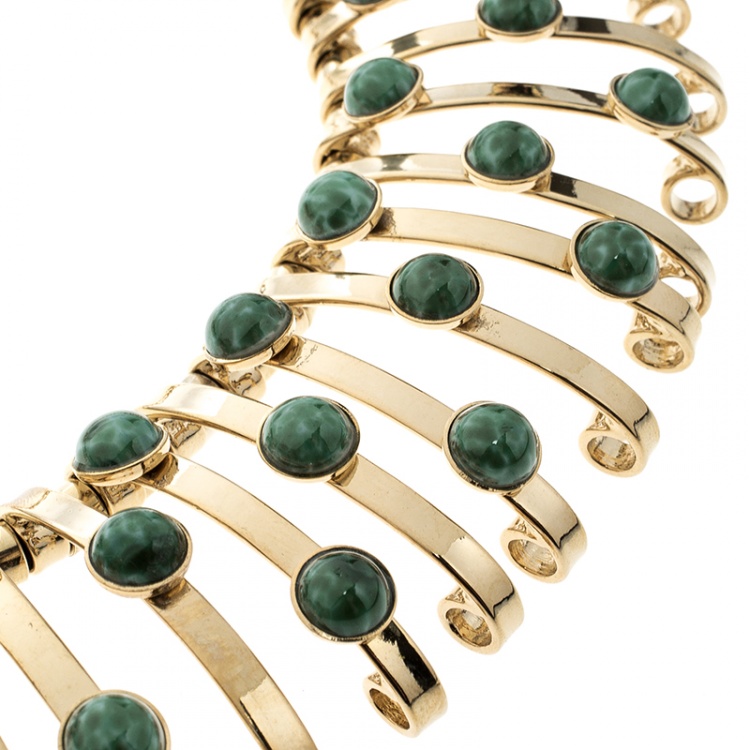 Pre Owned Etro Green Cabochon Gold Tone Binder Choker Necklace
