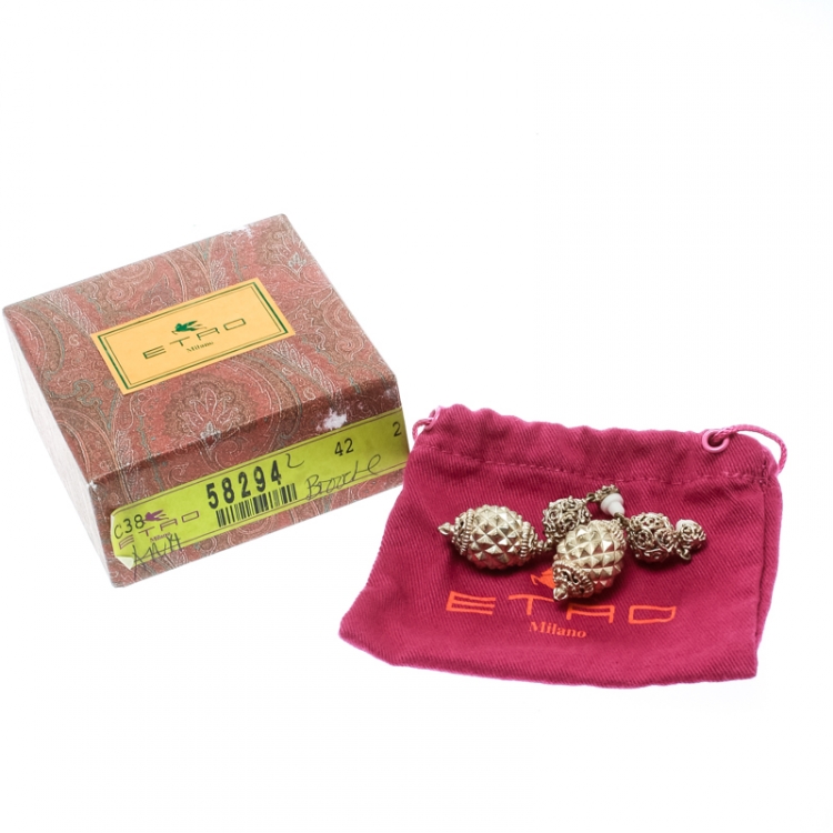 Pre Owned Etro Open-work Textured Gold Tone Dangle Earrings