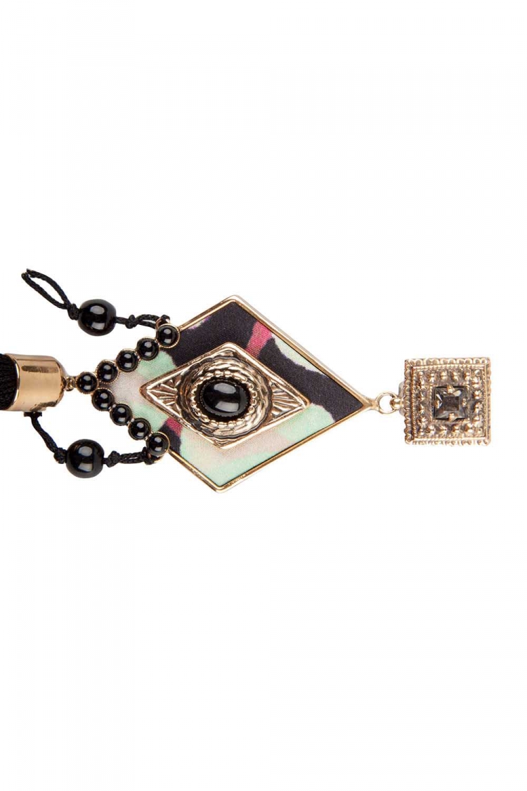 Pre Owned Etro Black Rhombus Embellished Gold Tone Clip-on Long Tassel Earrings