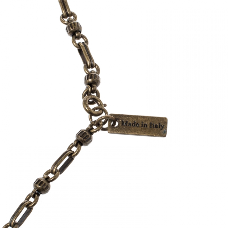 Pre Owned Etro Textured Heart Locket Gold Tone Long Necklace