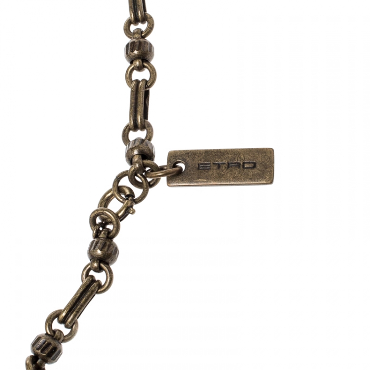 Pre Owned Etro Textured Heart Locket Gold Tone Long Necklace
