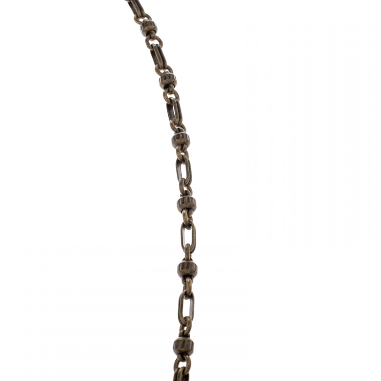 Pre Owned Etro Textured Heart Locket Gold Tone Long Necklace