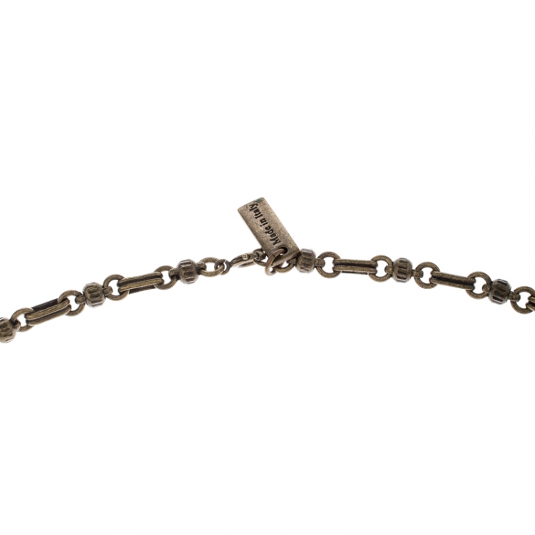 Pre Owned Etro Textured Heart Locket Gold Tone Long Necklace