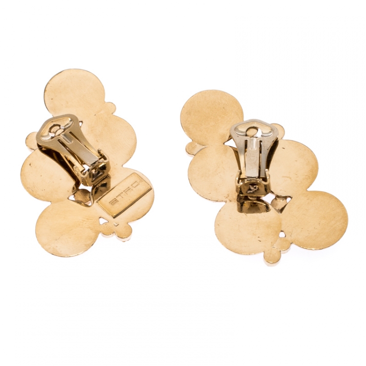 Pre Owned Etro Crystal Cabochon Gold Tone Clip-on Stud Earrings