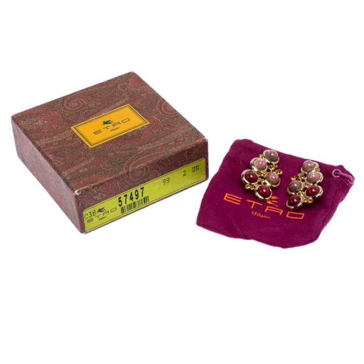 Pre Owned Etro Crystal Cabochon Gold Tone Clip-on Stud Earrings