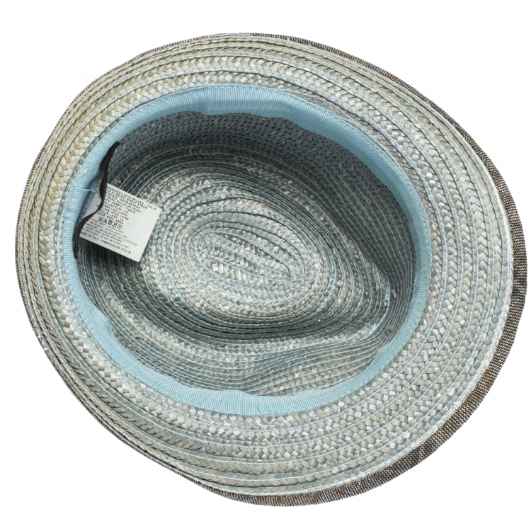 Pre Owned Etro Light Beige Straw Fedora Hat XL 