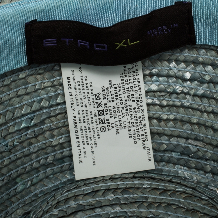 Pre Owned Etro Light Beige Straw Fedora Hat XL 