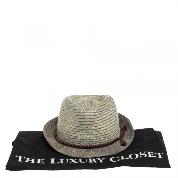 Pre Owned Etro Light Beige Straw Fedora Hat XL 