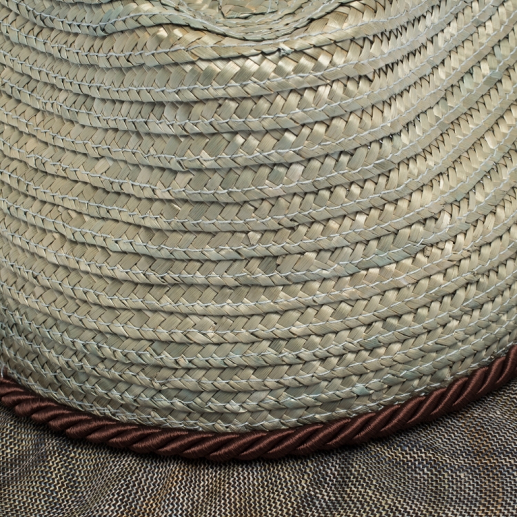 Pre Owned Etro Light Beige Straw Fedora Hat XL 