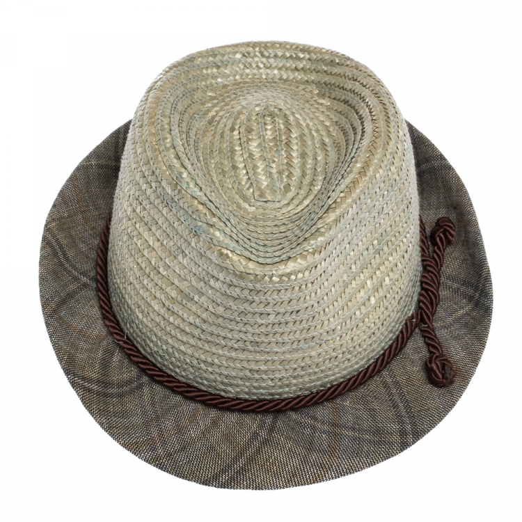 Pre Owned Etro Light Beige Straw Fedora Hat XL 