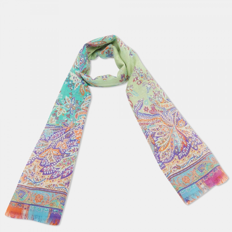Pre Owned Etro Multicolor Paisley Print Silk and Cashmere Scarf