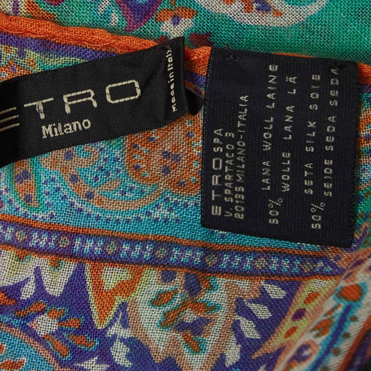 Pre Owned Etro Multicolor Paisley Print Silk and Cashmere Scarf