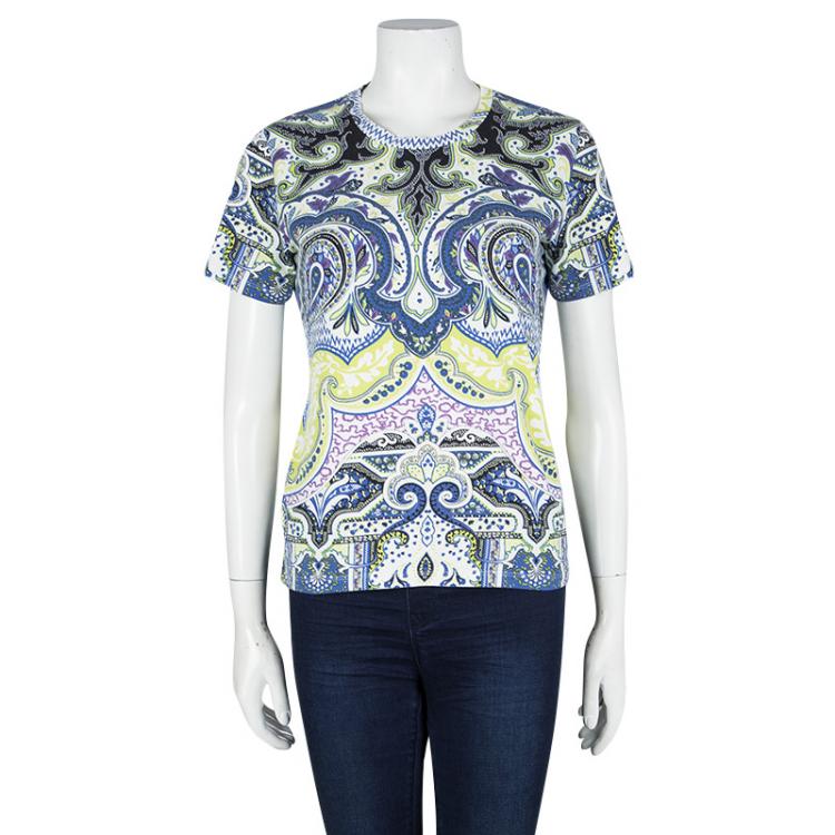 Pre Owned Etro Multicolor Paisley Print Short Sleeve T-Shirt L