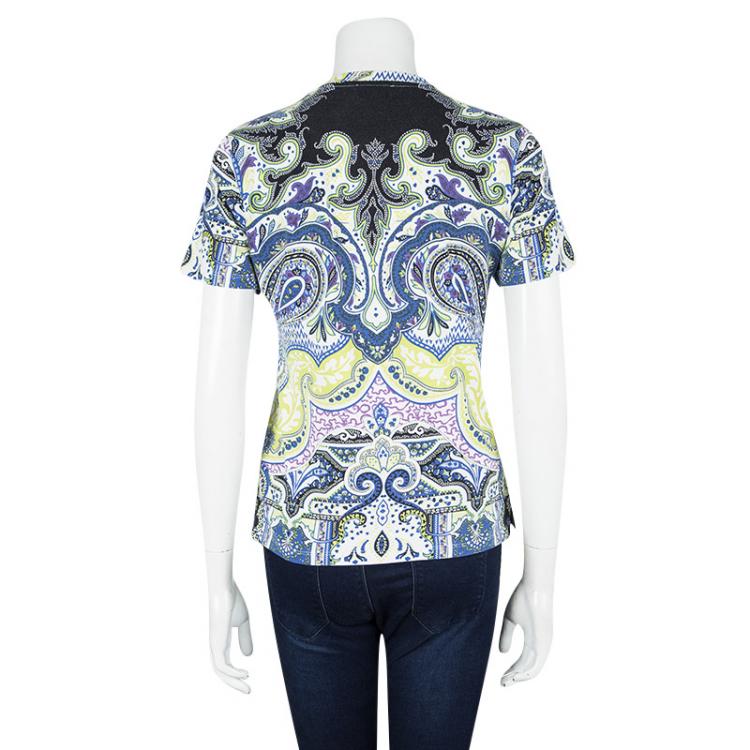 Pre Owned Etro Multicolor Paisley Print Short Sleeve T-Shirt L