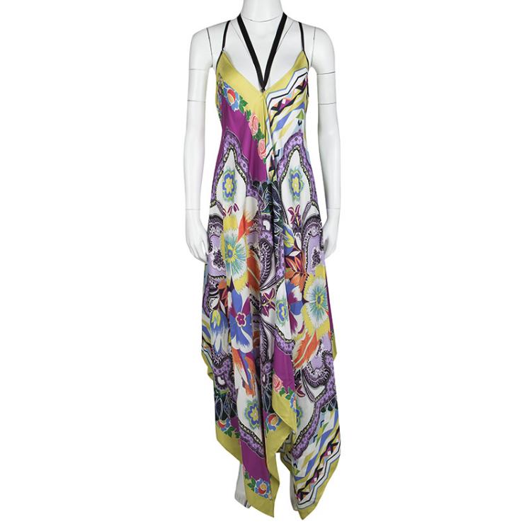 Pre Owned Etro Multicolor Printed Silk Tie Detail Sleeveless Dress S