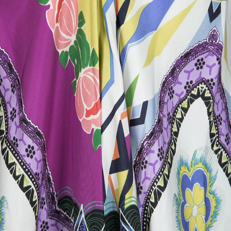 Pre Owned Etro Multicolor Printed Silk Tie Detail Sleeveless Dress S