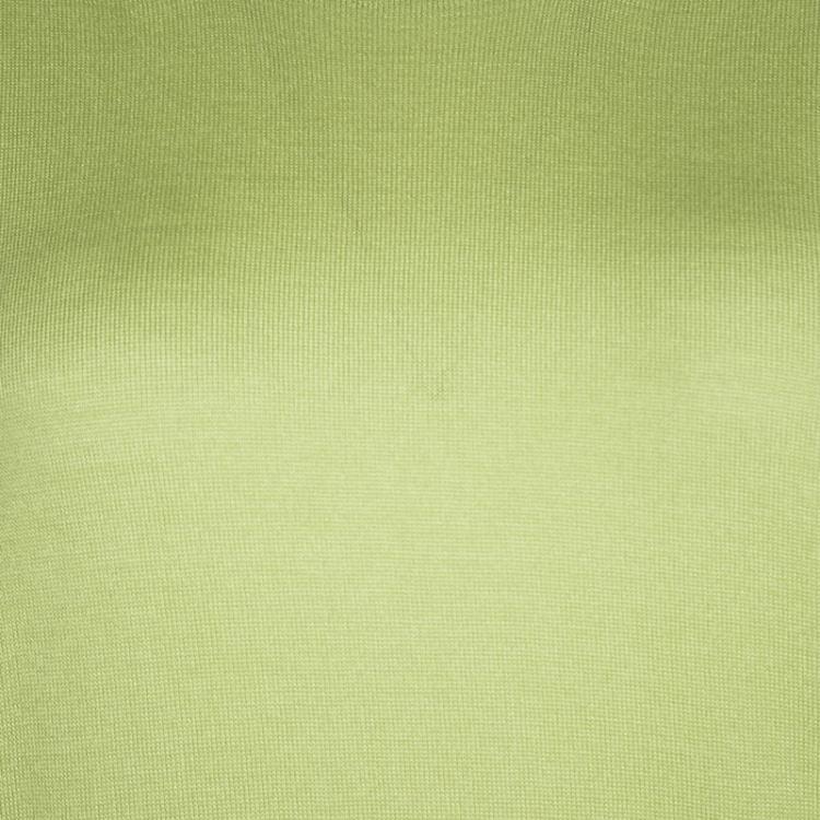 Pre Owned Etro Green Wool Silk Rib Trim Short Sleeve Sweater L