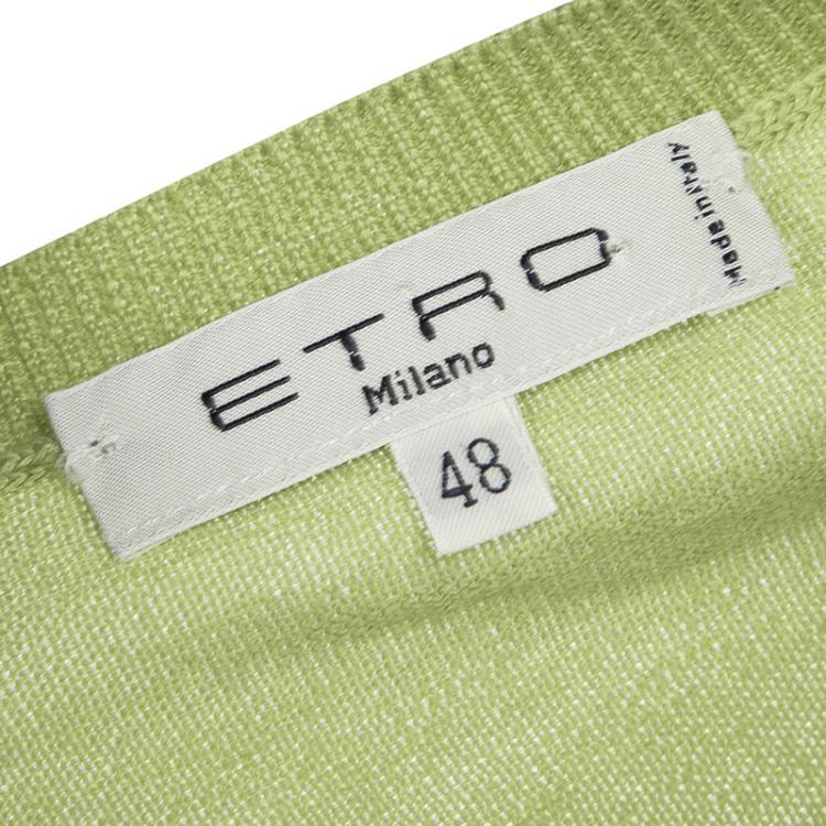 Pre Owned Etro Green Wool Silk Rib Trim Short Sleeve Sweater L