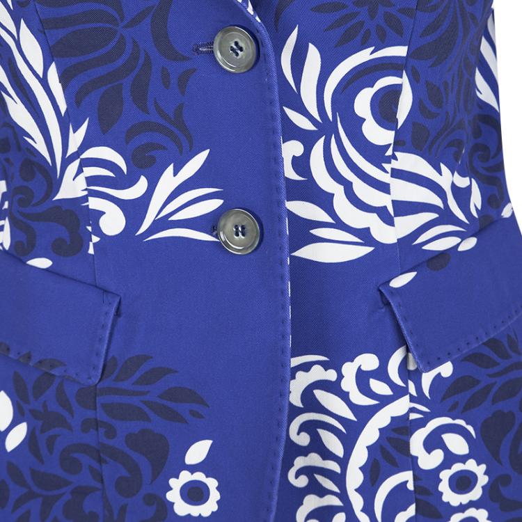 Pre Owned Etro Blue and White Floral Printed Cotton Blazer M