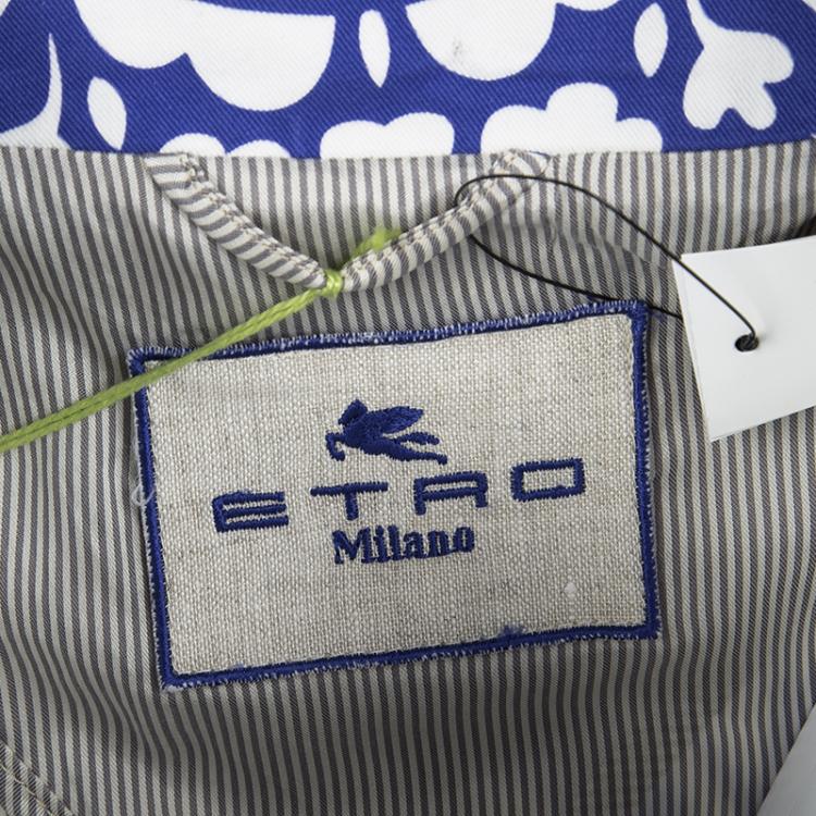 Pre Owned Etro Blue and White Floral Printed Cotton Blazer M