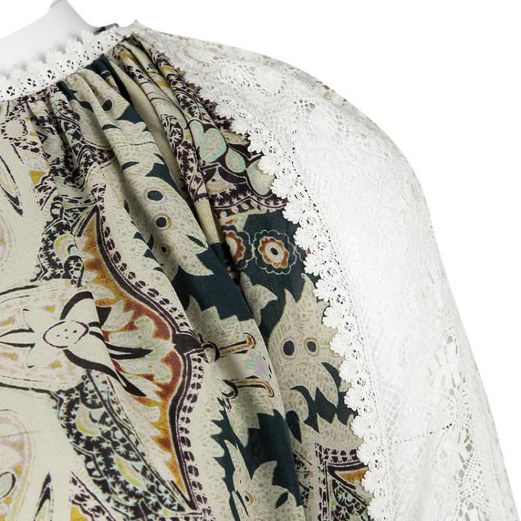 Pre Owned Etro Paisley Print Lace Trim Long Sleeve Blouse S
