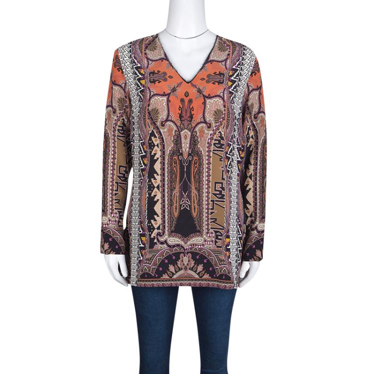 Pre Owned Etro Multicolor Printed Silk Long Sleeve Tunic M