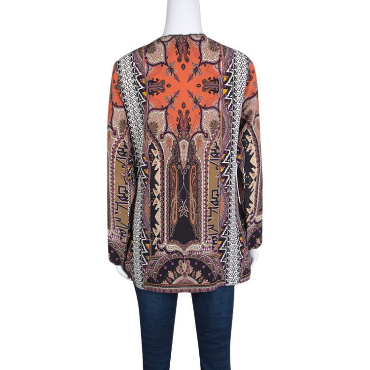 Pre Owned Etro Multicolor Printed Silk Long Sleeve Tunic M