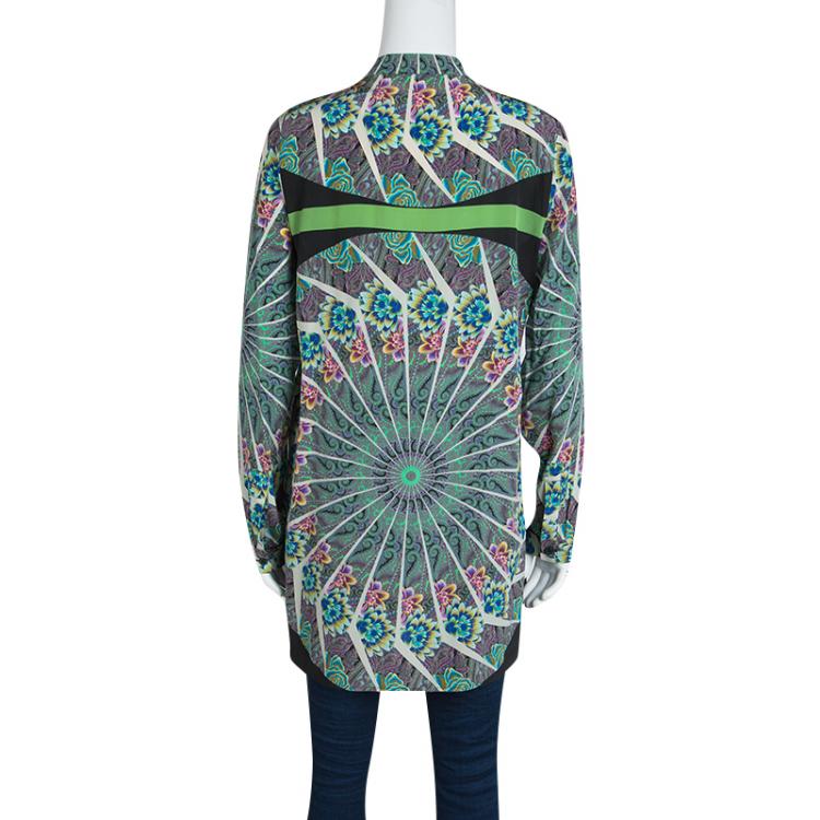 Pre Owned Etro Multicolor Printed Silk Mandarin Collar Long Sleeve Button Front Blouse S